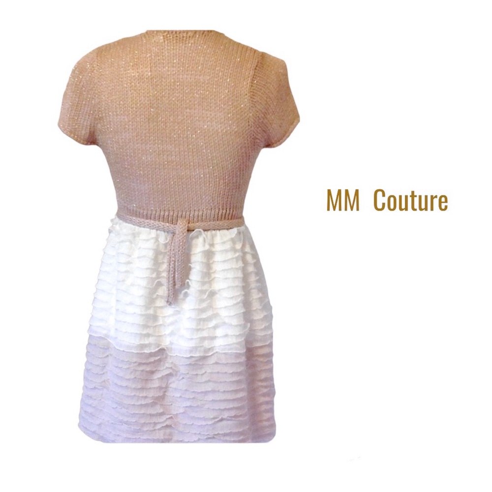 🆕 MM COUTURE Metallic Gold Tie Front Long Cardigan w/Ivory & Beige Ruffles NWT - Picture 6 of 12